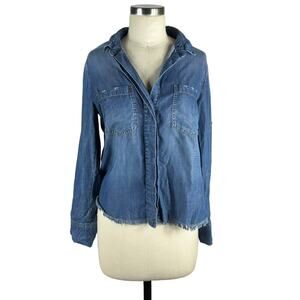 CLOTH &‎ STONE Roll Tab Frayed Chambray Button Down Blouse Top Women's Small
